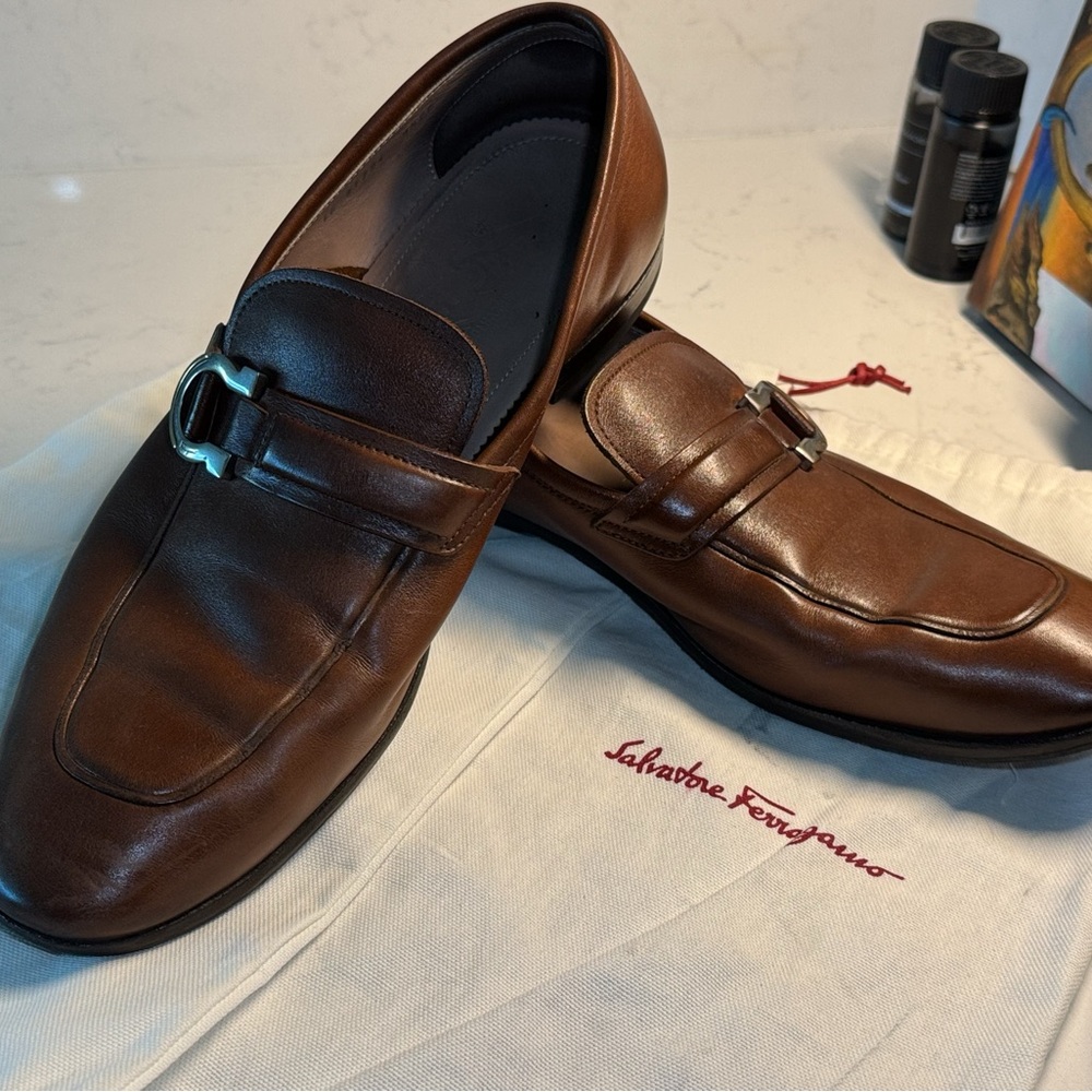 Salvatore Ferragamo Brown Leather Loafers Slip-Ons